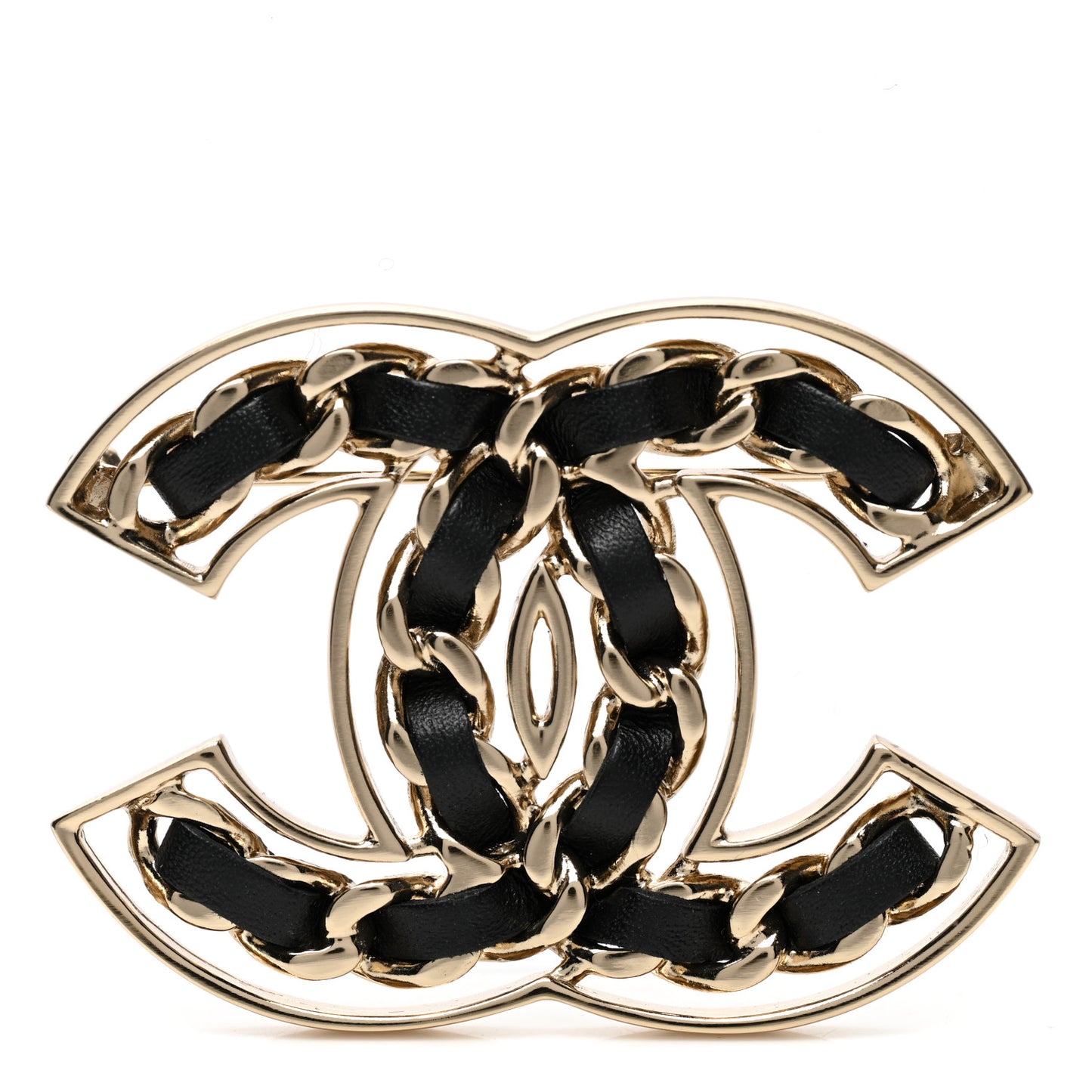 Lambskin Chain CC Brooch Black Gold