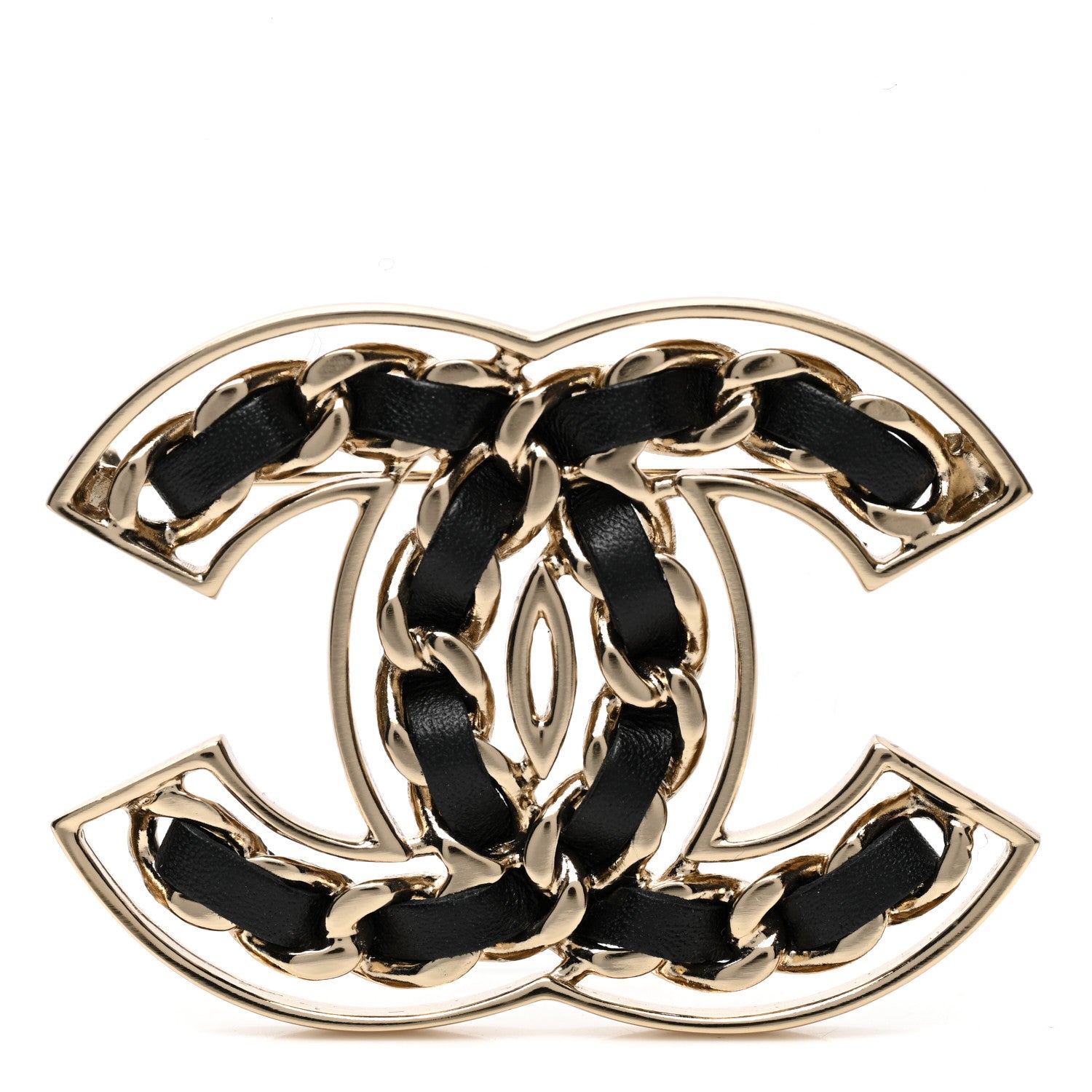 Chanel Lambskin Chain CC Brooch Black Gold 1 of 5