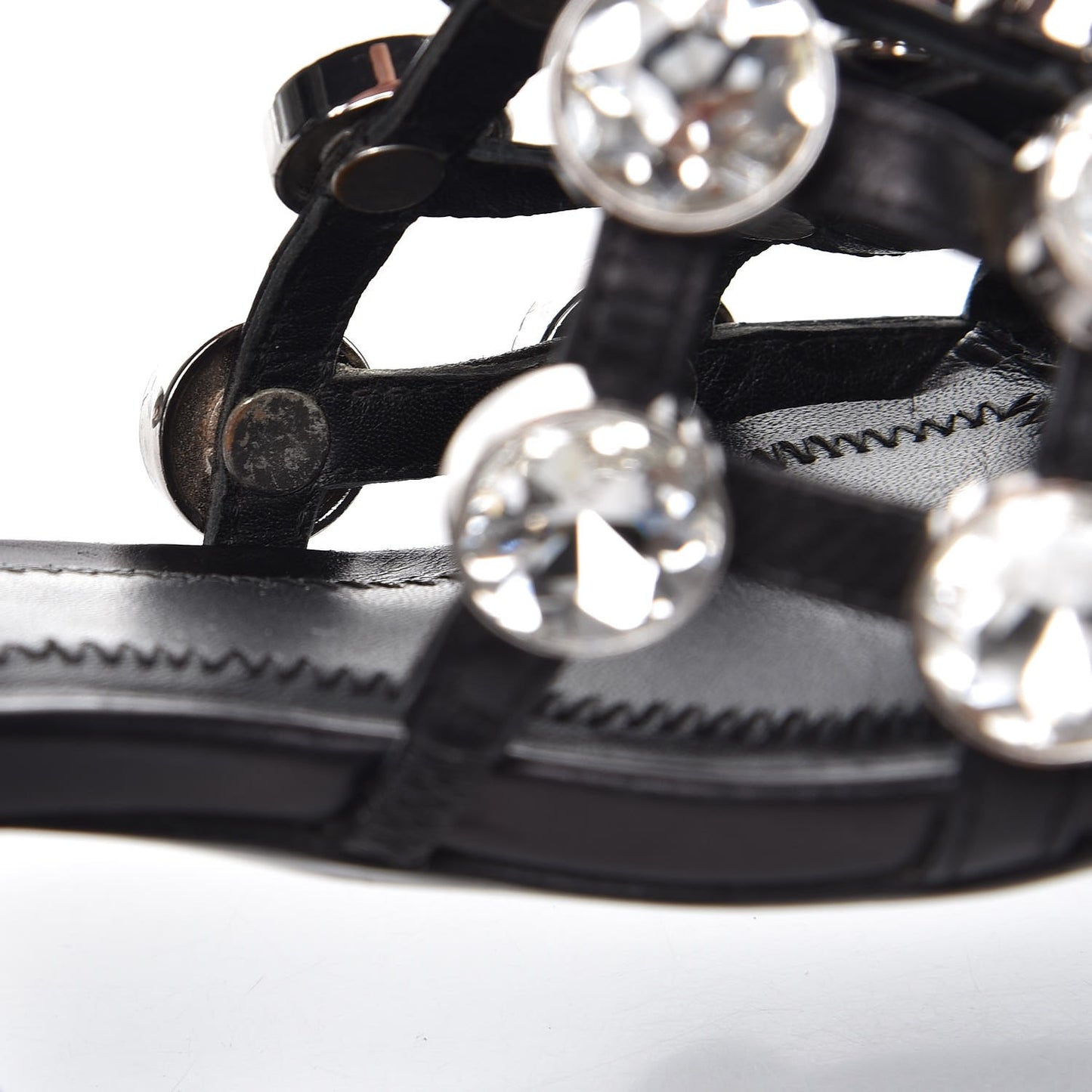 Calfskin Crystal Embellished Amelia Cut Out Sandals 35 Black