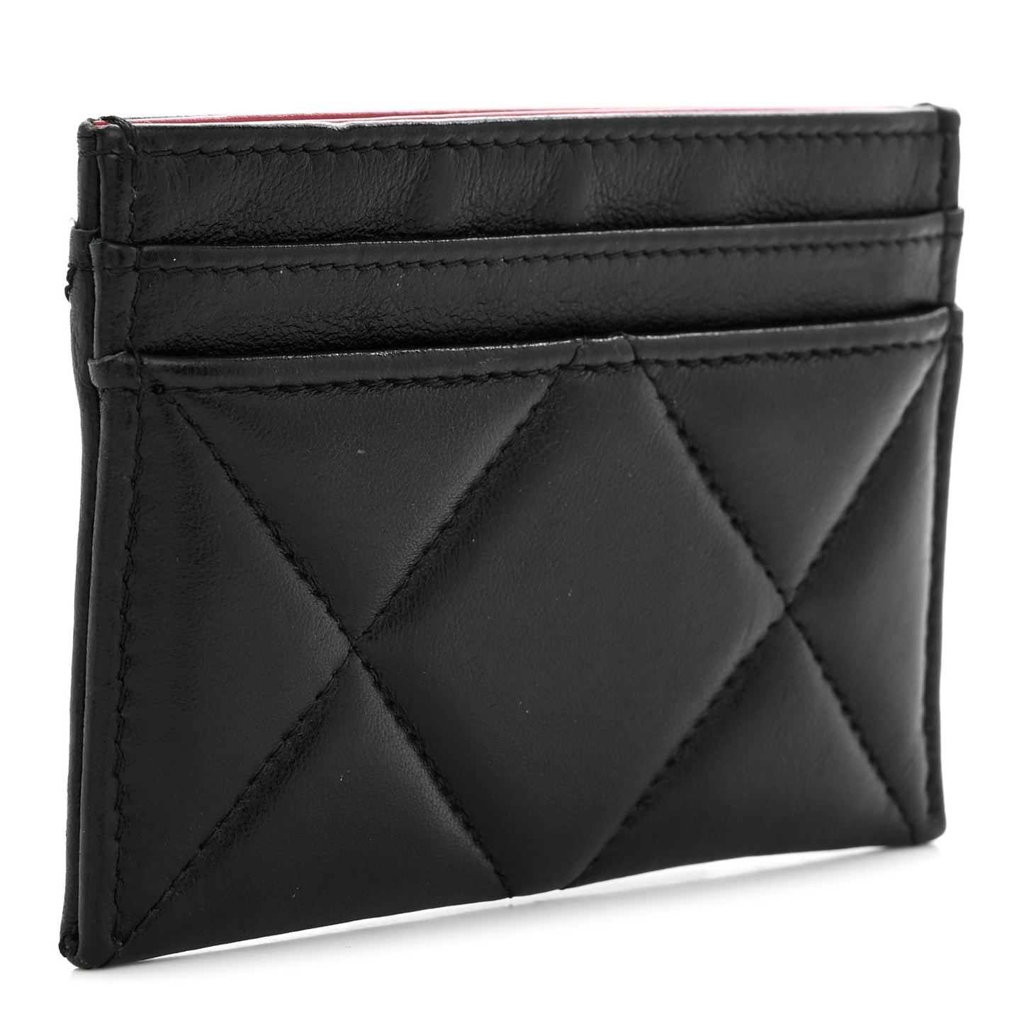Lambskin Quilted Chanel 19 Card Holder Black