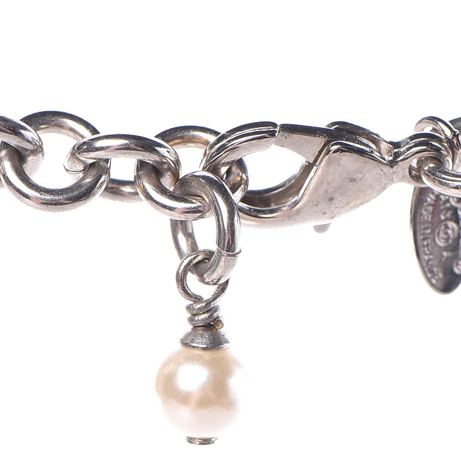 Chanel Crystal Pearl CC Long Necklace Silver 5 of 7