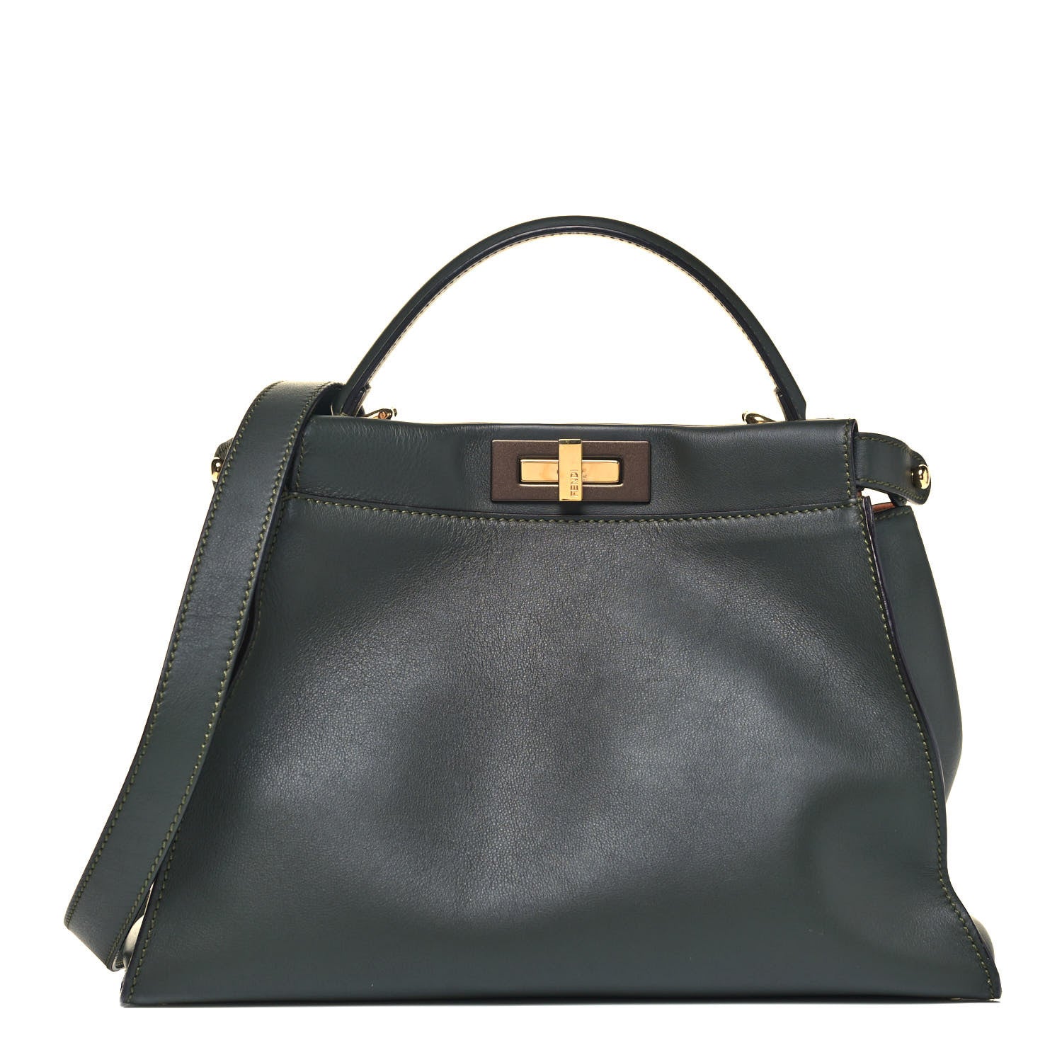 Fendi Vitello Seta Shiny Nappa Medium Peekaboo Iconic Satchel Verde Prato Makeup 1 of 10