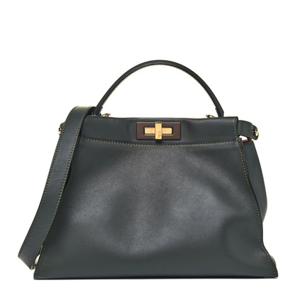 Fendi Vitello Seta Shiny Nappa Medium Peekaboo Iconic Satchel Verde Prato Makeup 1 of 10