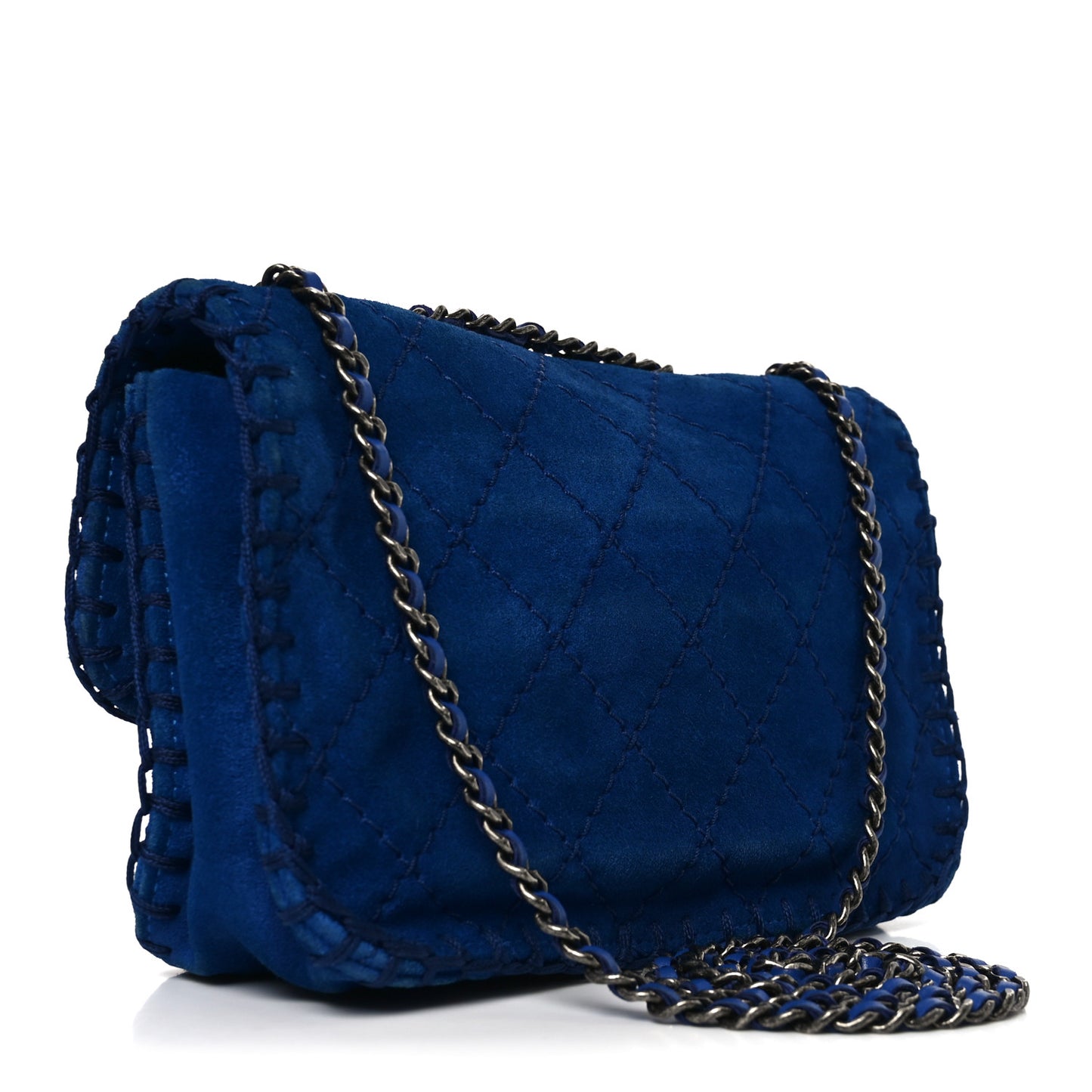 Suede Quilted Whipstitch Mini Flap Blue