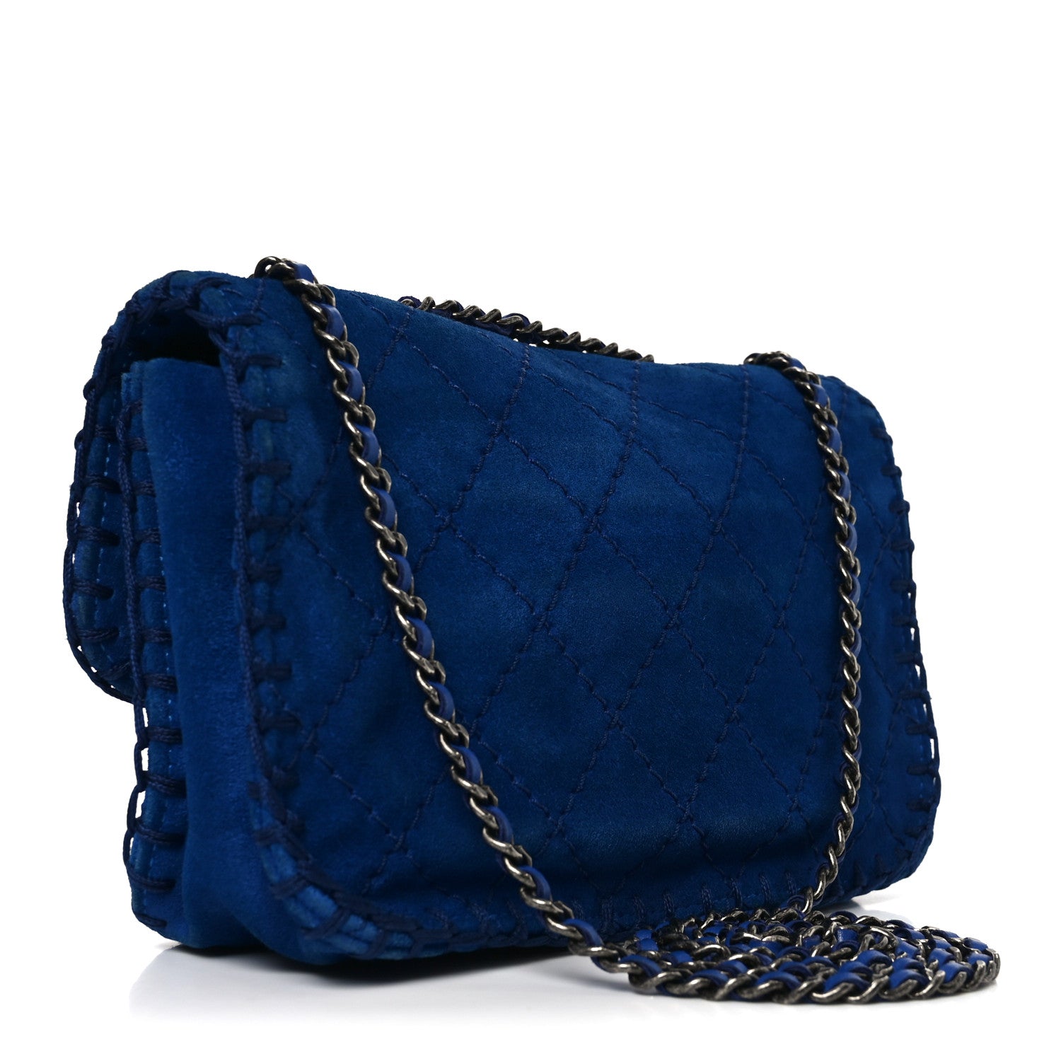 Chanel Suede Quilted Whipstitch Mini Flap Blue 3 of 10