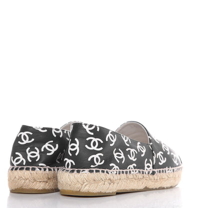 Chanel Lambskin Printed CC Espadrilles 38 Black White 4 of 10