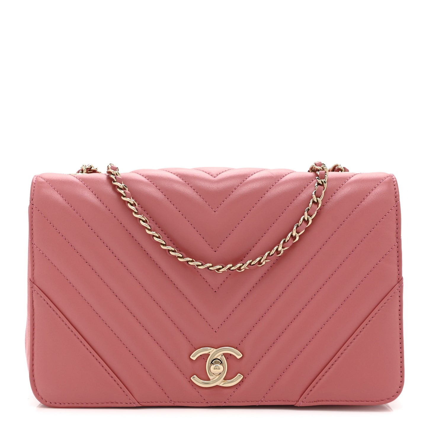Calfskin Chevron Quilted Small Statement Flap Pink
