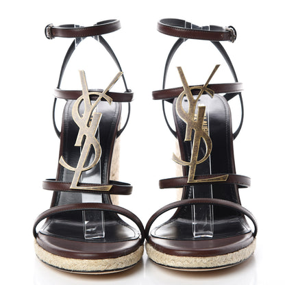 Saint Laurent Calfskin Cassandra Espadrille 105 Wedges 39 Chocolate 2 of 8