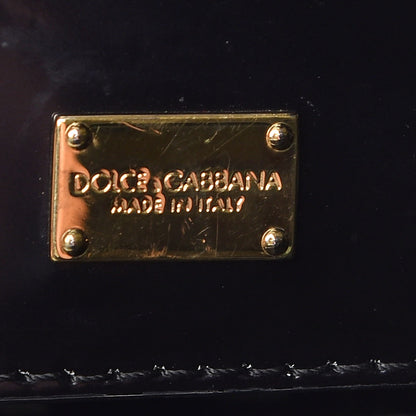 Dolce & Gabbana Glazed Calfskin Embroidered Medium Heart Flower Miss Sicily Satchel Black 9 of 10