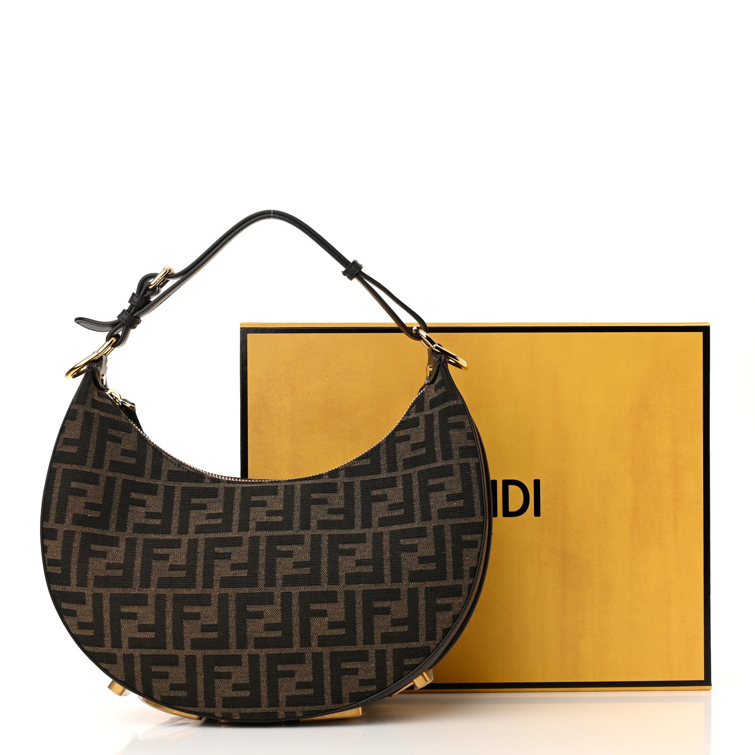 Fendi Fabric Jacquard Vitello Grace FF 1974 Small Fendigraphy Hobo Bag Tobacco Moro Ebano 11 of 11