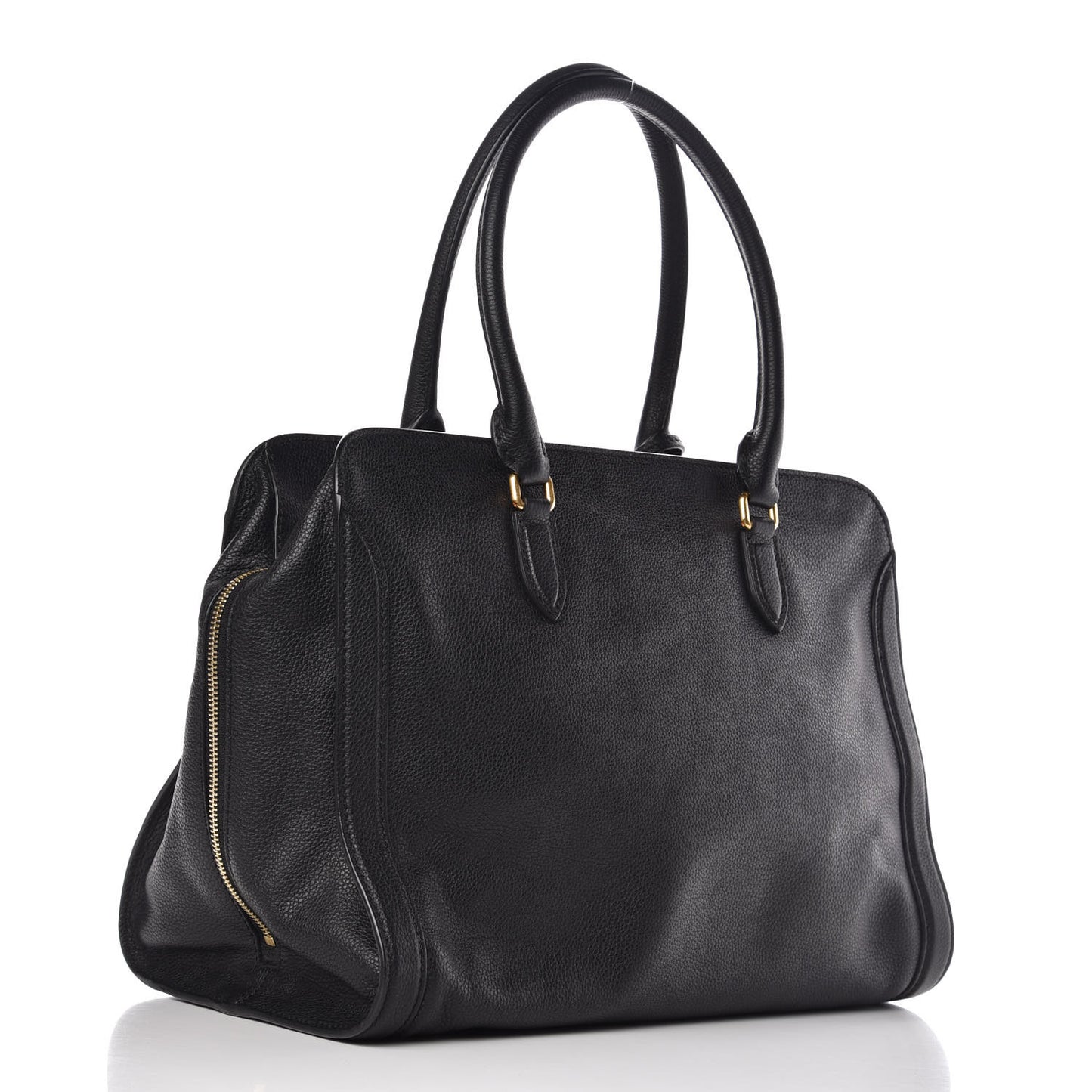 Pebbled Calfskin Large Skull Padlock Zip Around Tote Black