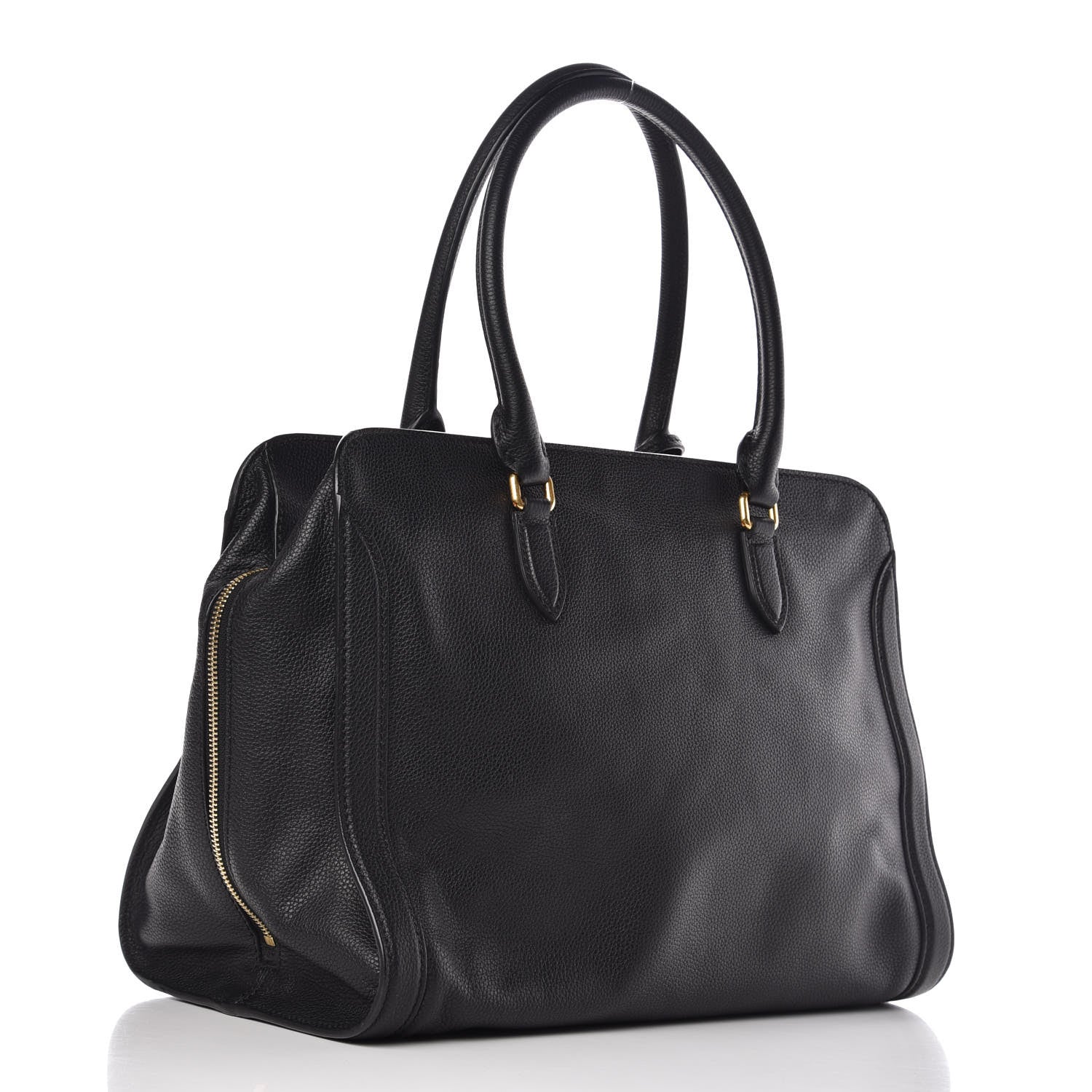 Alexander McQueen Pebbled Calfskin Large Skull Padlock Zip Around Tote Black 3 of 8