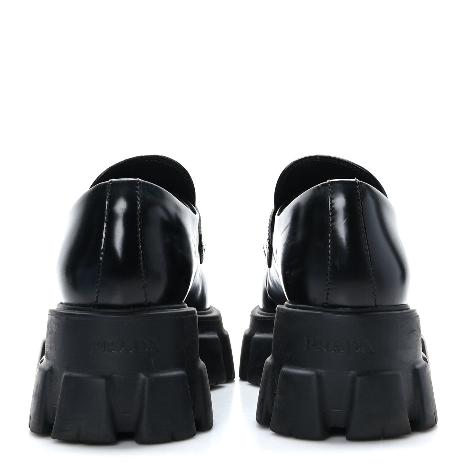 Prada Spazzolato Triangle Logo Monolith Pointy 55mm Loafers 38.5 Black 5 of 9