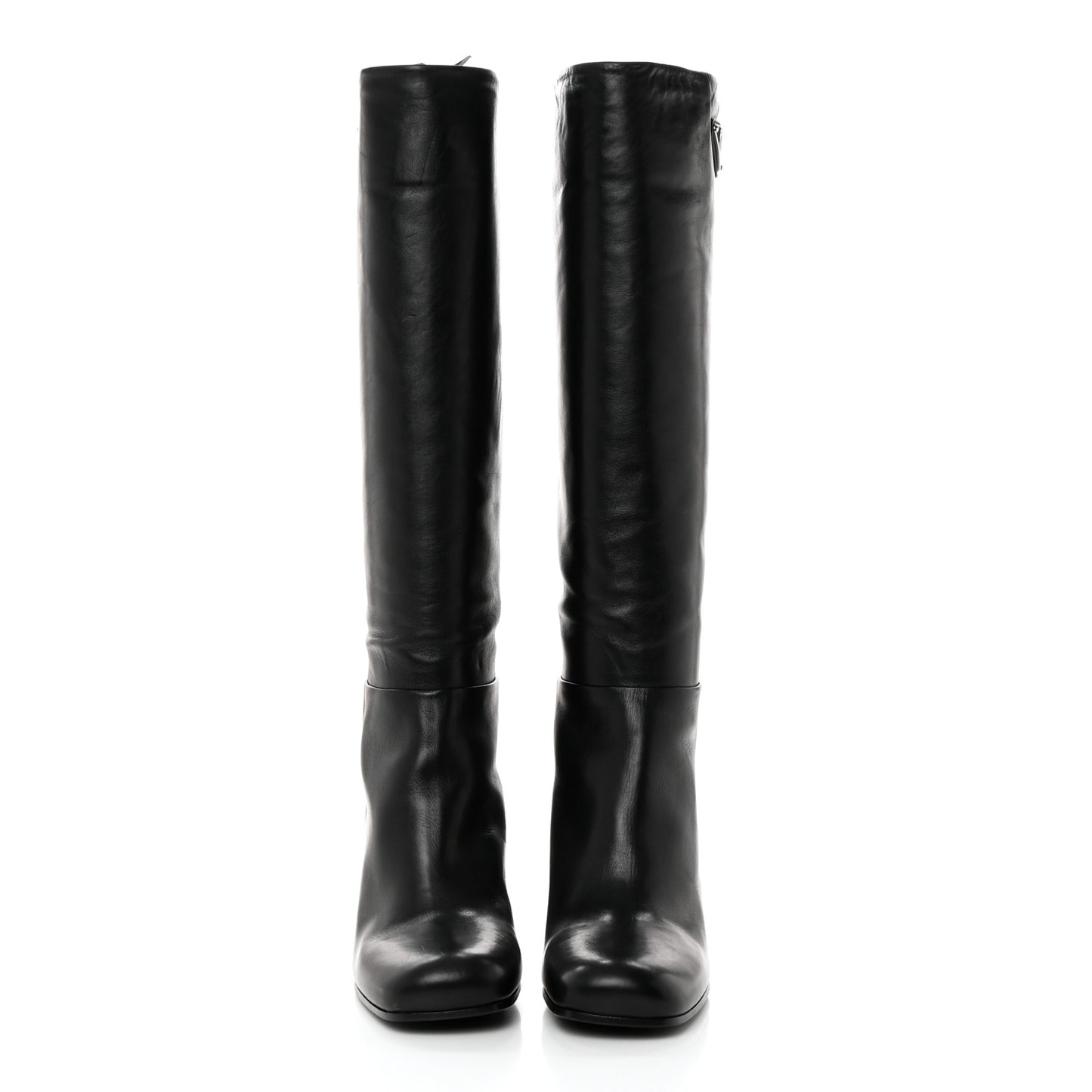Vitello Metal Triangle Logo Block Heel 65mm Knee Boots 39 Black