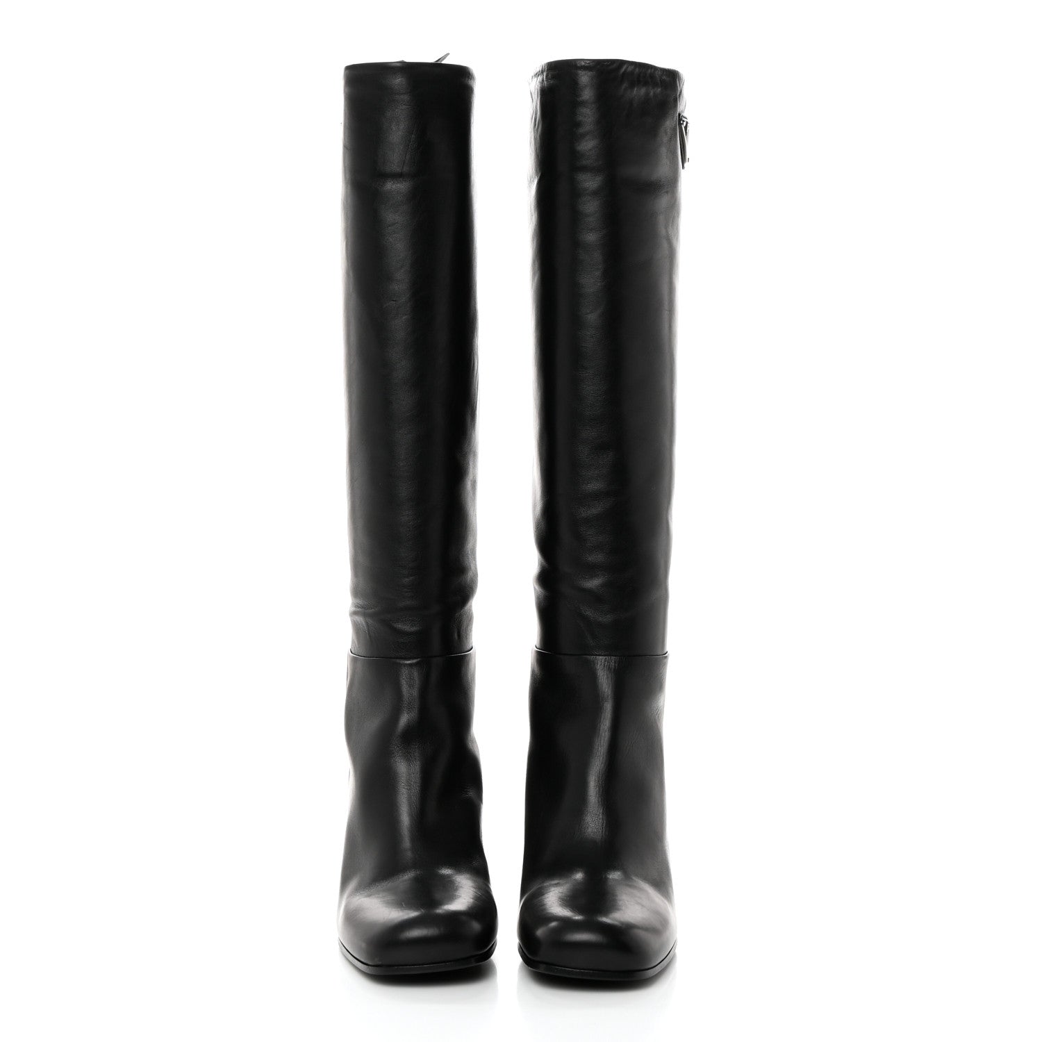 Prada Vitello Metal Triangle Logo Block Heel 65mm Knee Boots 39 Black 2 of 7