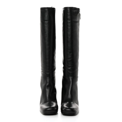 Prada Vitello Metal Triangle Logo Block Heel 65mm Knee Boots 39 Black 2 of 7
