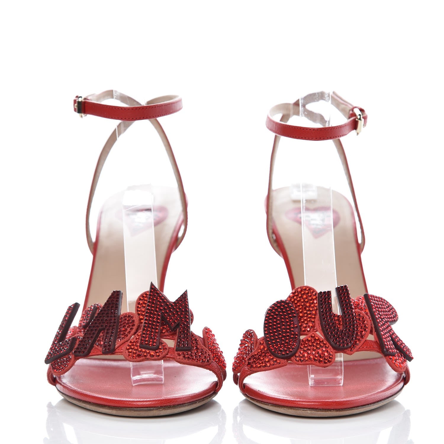 Valentino Garavani Nappa Crystal Embellished L'Amour Sandals 39 Red 2 of 12