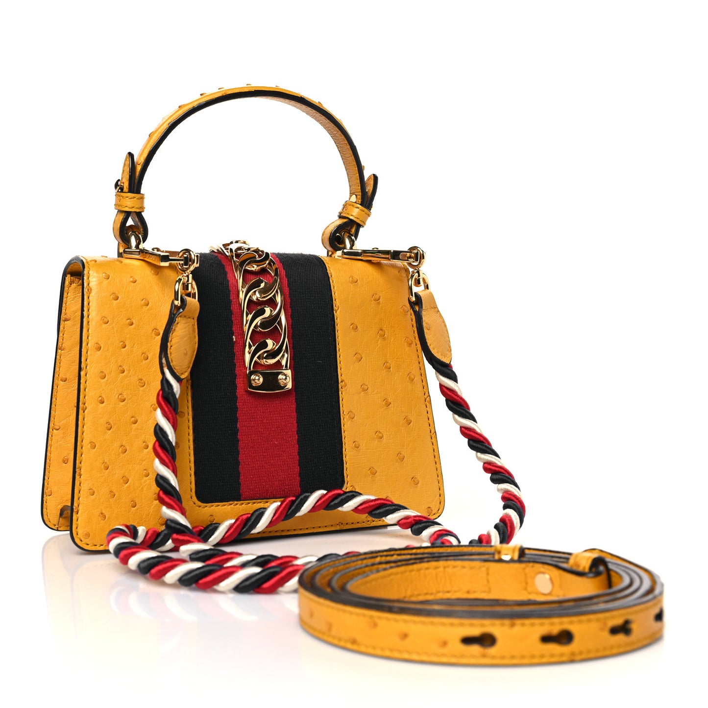 Ostrich Mini Sylvie Top Handle Bag Yellow