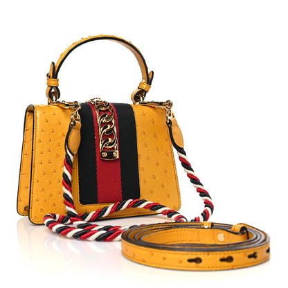 Gucci Ostrich Mini Sylvie Top Handle Bag Yellow 3 of 9