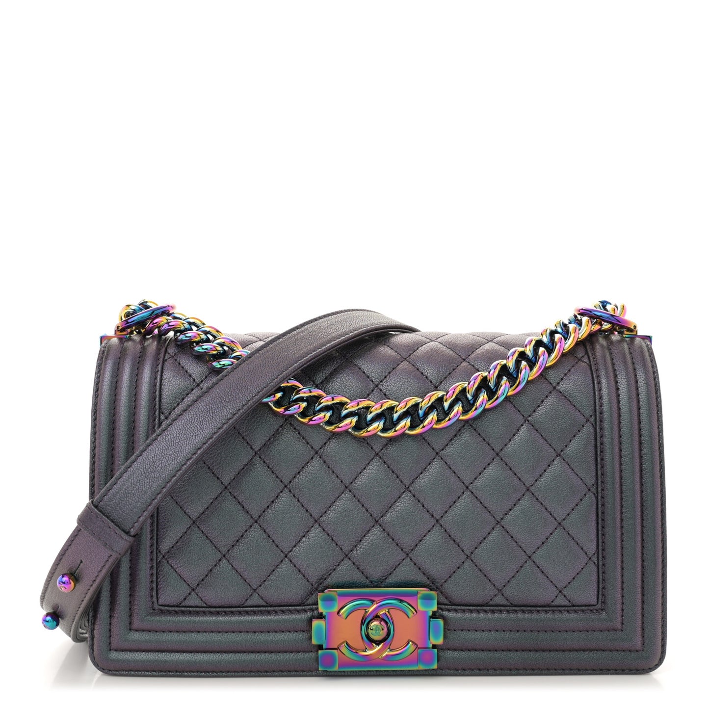 Iridescent Goatskin Quilted Medium Boy Flap Purple