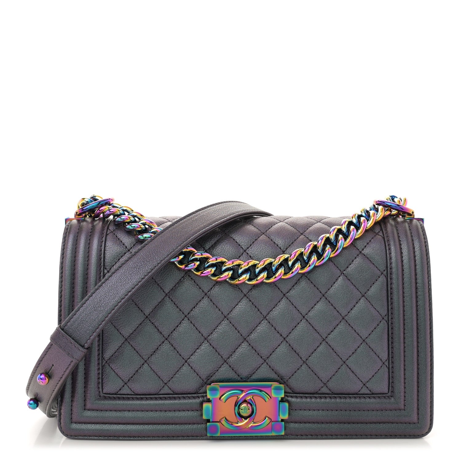 Chanel Iridescent Goatskin Quilted Medium Boy Flap Purple 1 of 11