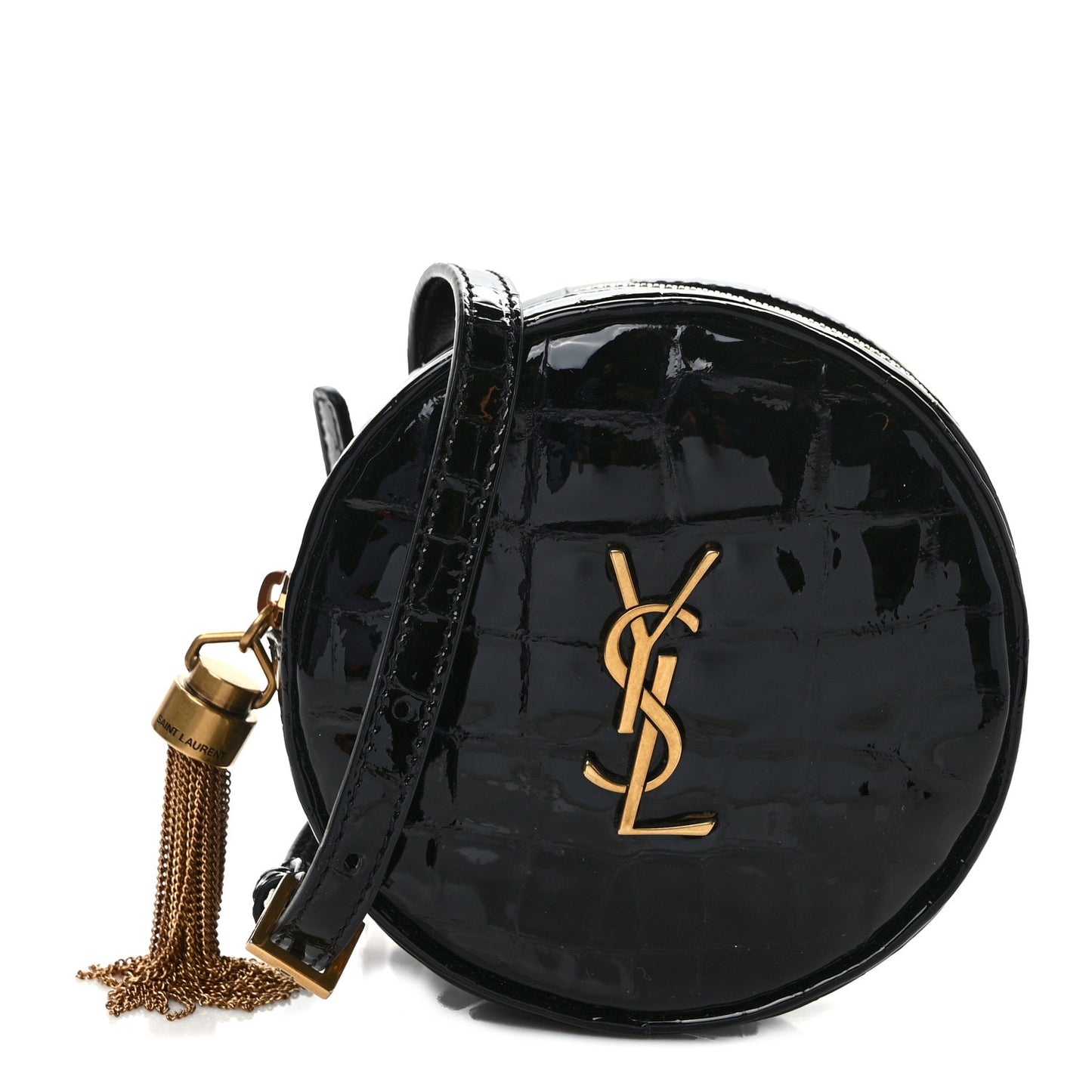 Patent Crocodile Embossed Round Belt Bag Black