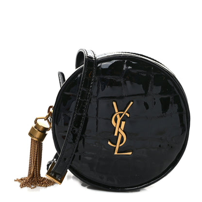 Saint Laurent Patent Crocodile Embossed Round Belt Bag Black 1 of 8