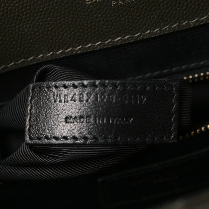 Saint Laurent Grain De Poudre Textured Mixed Matelasse Large Triquilt Monogram Satchel Dark Tea 7 of 9