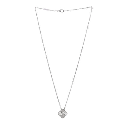 Van Cleef & Arpels 18K White Gold Diamond Guilloche Vintage Alhambra Pendant Necklace 3 of 7
