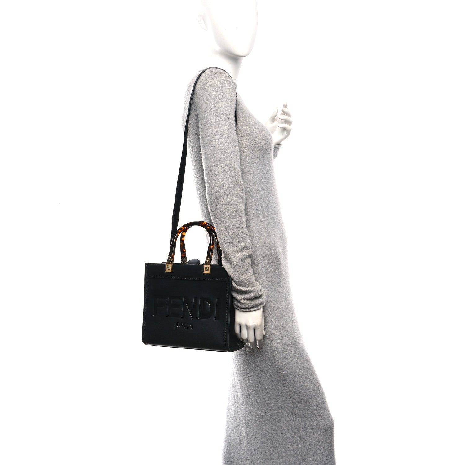 Fendi Vitello King Plexiglass Small Fendi Sunshine Shopper Tote Black 2 of 11