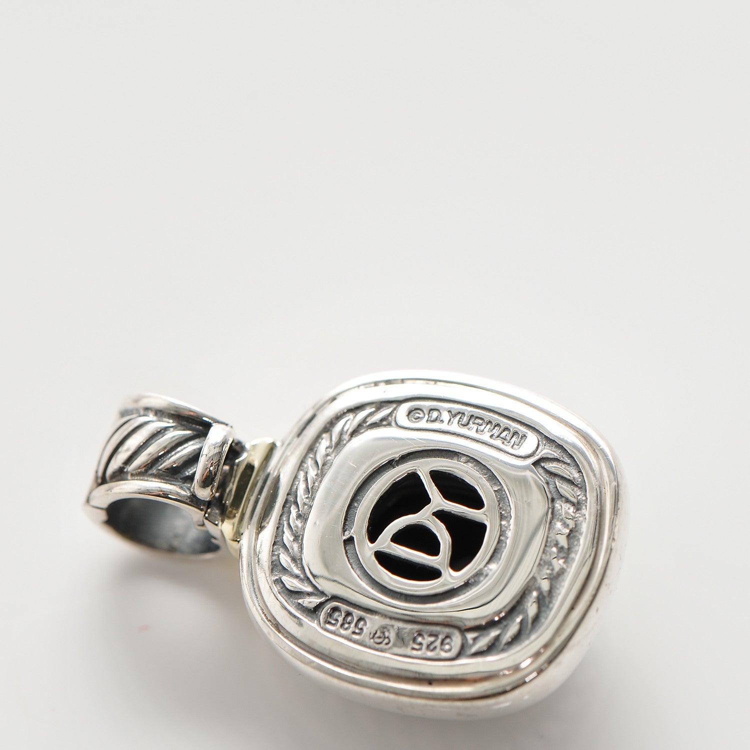 David Yurman Sterling Silver 14K Gold Onyx 12mm Albion Enhancer Pendant 4 of 5