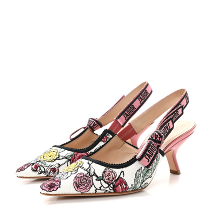 Christian Dior Canvas Embroidered Florilegio J'Adior Slingback 65mm Pumps 38 White Multicolor 4 of 10