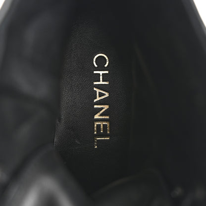 Chanel Shiny Calfskin Patent Quilted Chain Lace Up Combat Boots 39.5 Black 7 of 9