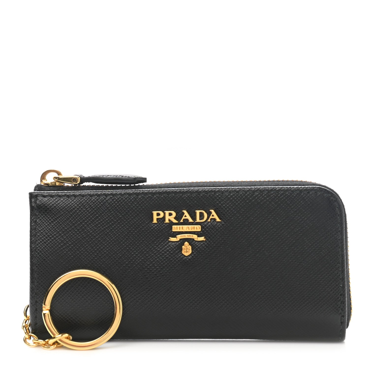 Prada Saffiano Metal Zip Around Key Holder Black 1 of 8