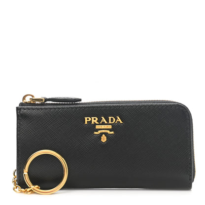 Prada Saffiano Metal Zip Around Key Holder Black 1 of 8