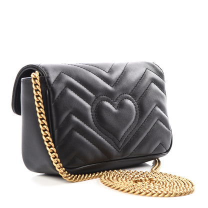 Gucci Calfskin Matelasse Super Mini GG Marmont Shoulder Bag Black 2 of 9