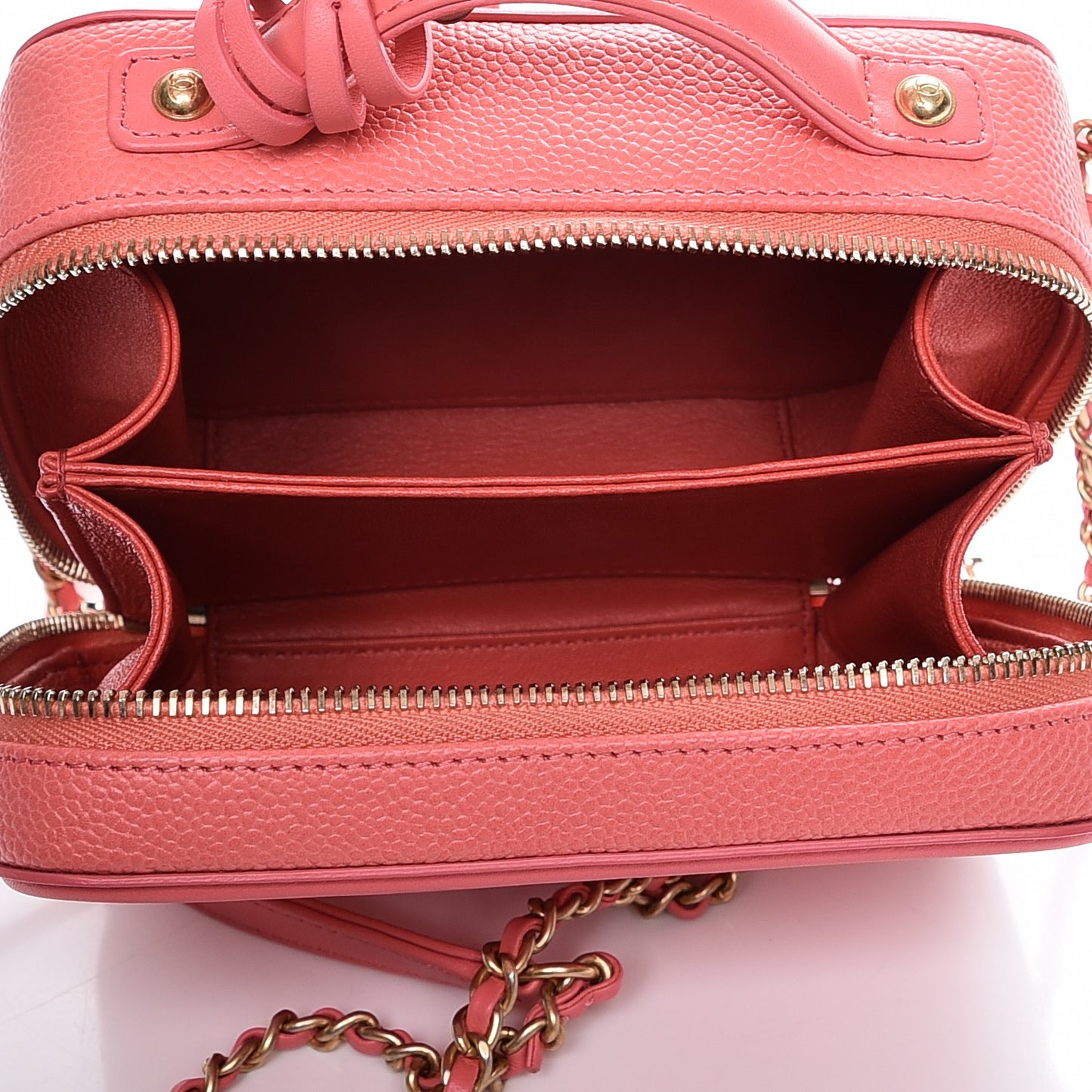 Caviar Quilted Small CC Filigree Vanity Case Coral