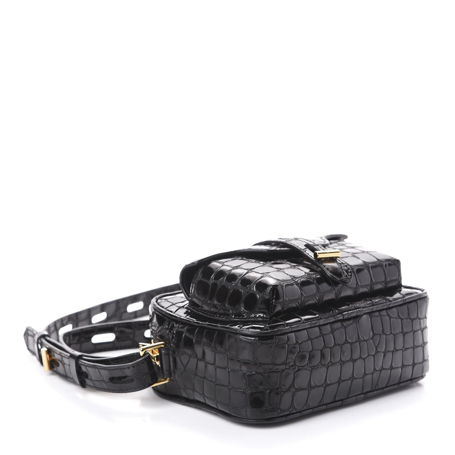 Tom Ford Crocodile Embossed Calfskin T Twist Camera Bag Black 4 of 8