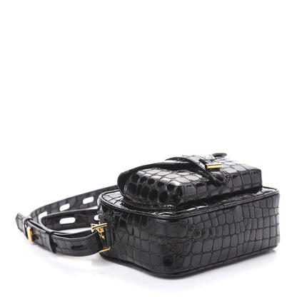 Tom Ford Crocodile Embossed Calfskin T Twist Camera Bag Black 4 of 8