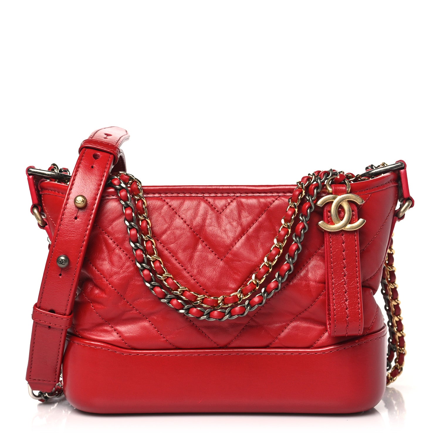 Chanel Aged Calfskin Chevron Quilted Small Gabrielle Hobo Red 1 of 10