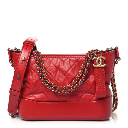 Chanel Aged Calfskin Chevron Quilted Small Gabrielle Hobo Red 1 of 10