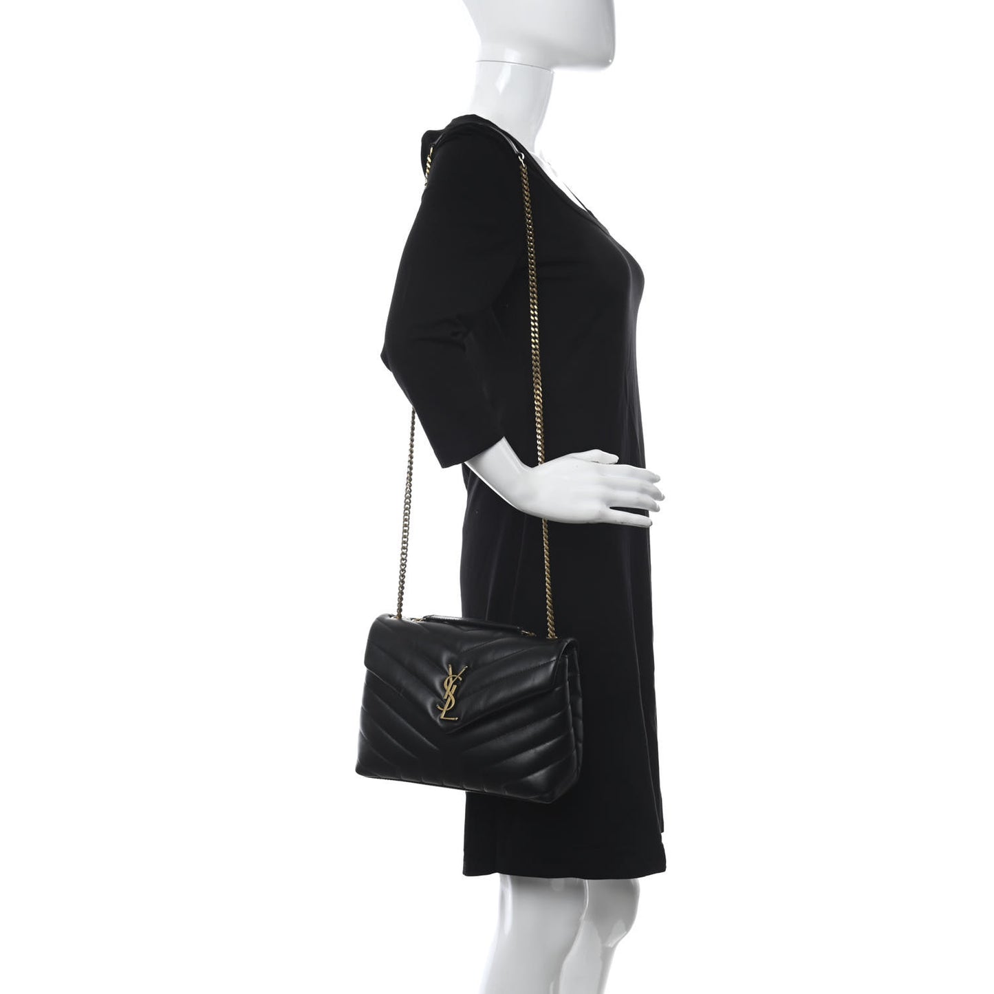 Calfskin Y Quilted Monogram Small Loulou Chain Satchel Black
