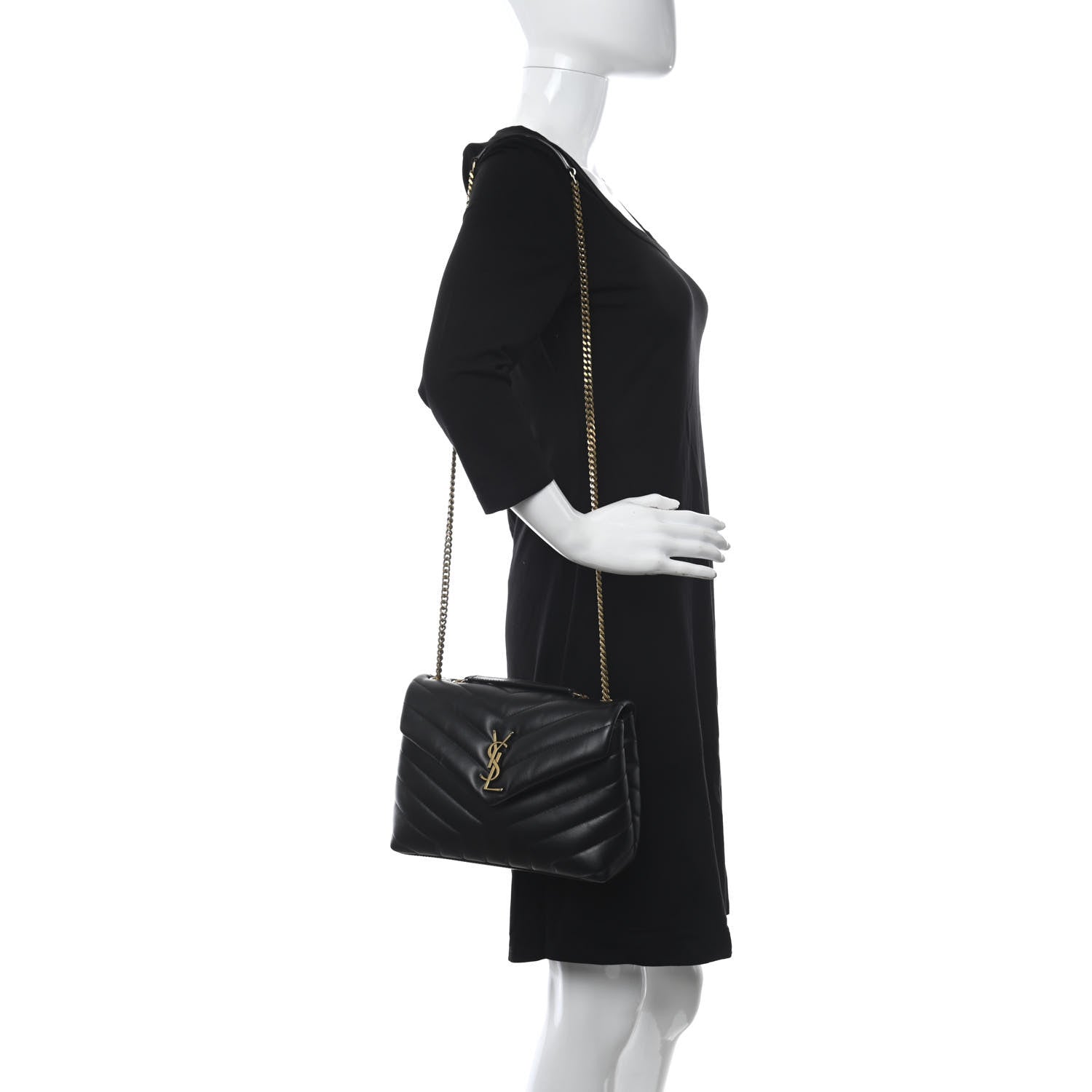 Saint Laurent Calfskin Y Quilted Monogram Small Loulou Chain Satchel Black 3 of 13