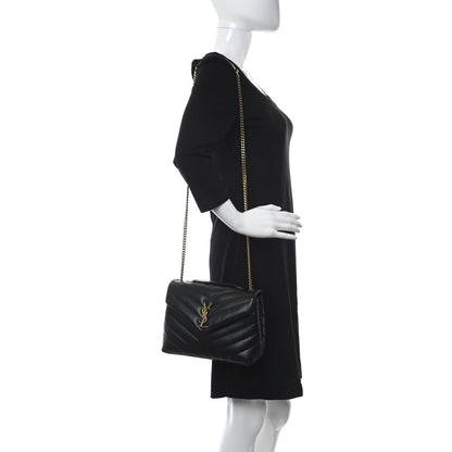 Saint Laurent Calfskin Y Quilted Monogram Small Loulou Chain Satchel Black 3 of 13