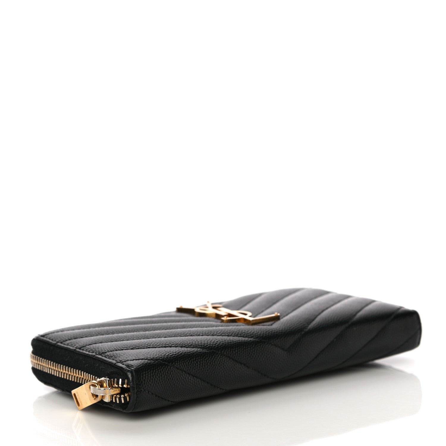 Saint Laurent Grain De Poudre Matelasse Chevron Monogram Zip Around Wallet Black 3 of 10