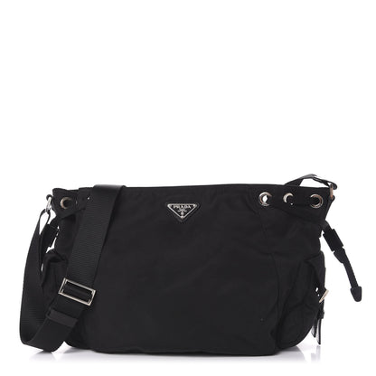 Prada Tessuto Nylon Soft Calfskin Drawstring Shoulder Bag Black 1 of 9