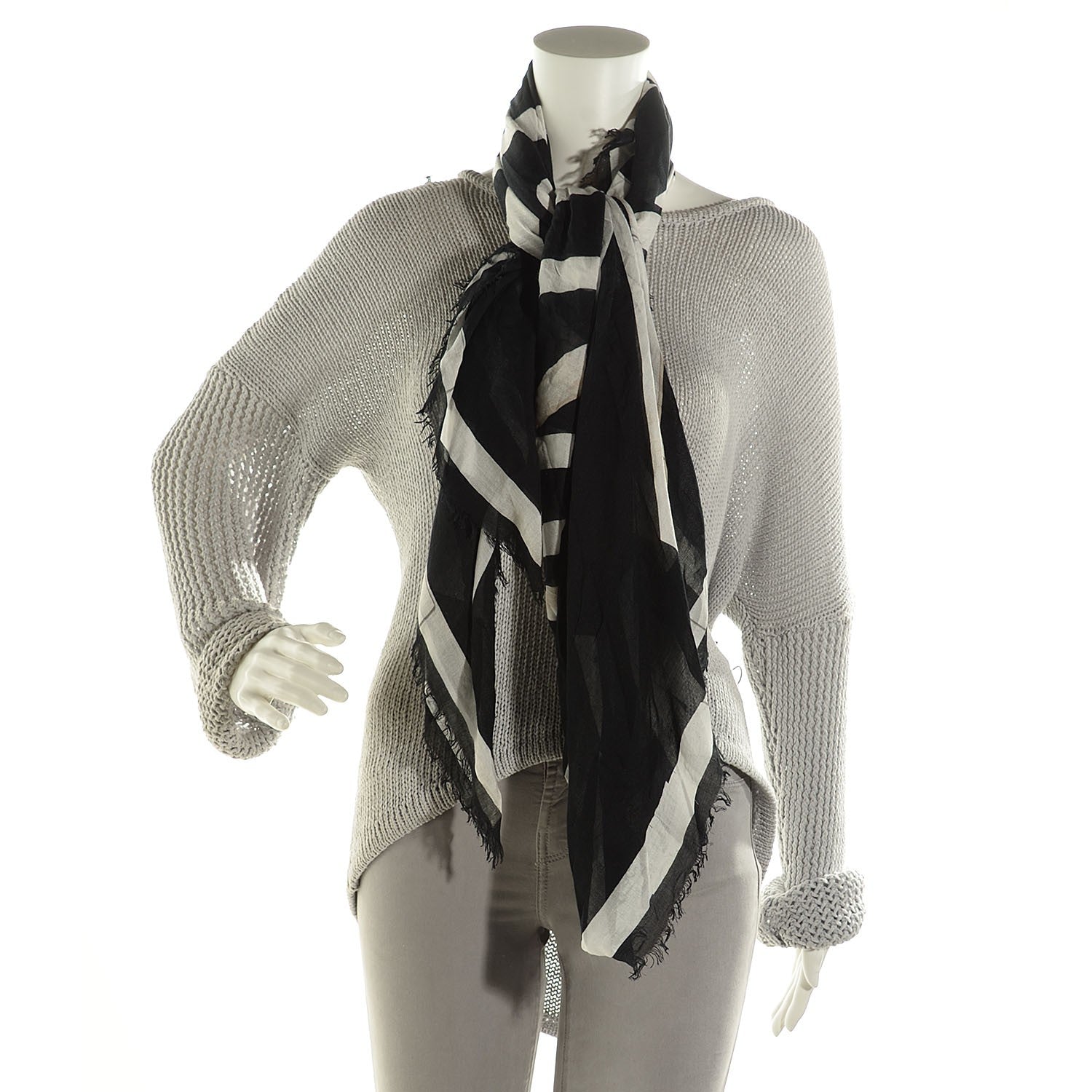 Alexander McQueen Silk Chiffon Logo Scarf Black White 2 of 4