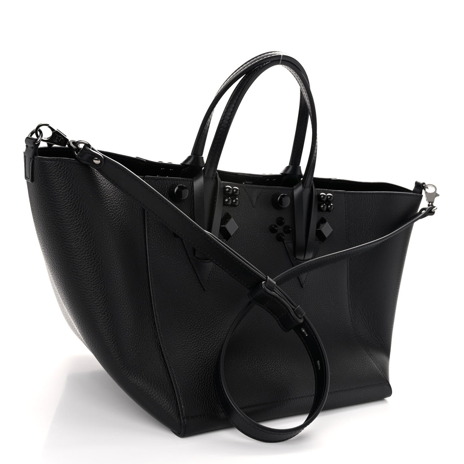Christian Louboutin Calfskin Empire Spike Studded Small Cabachic Tote Black 3 of 9