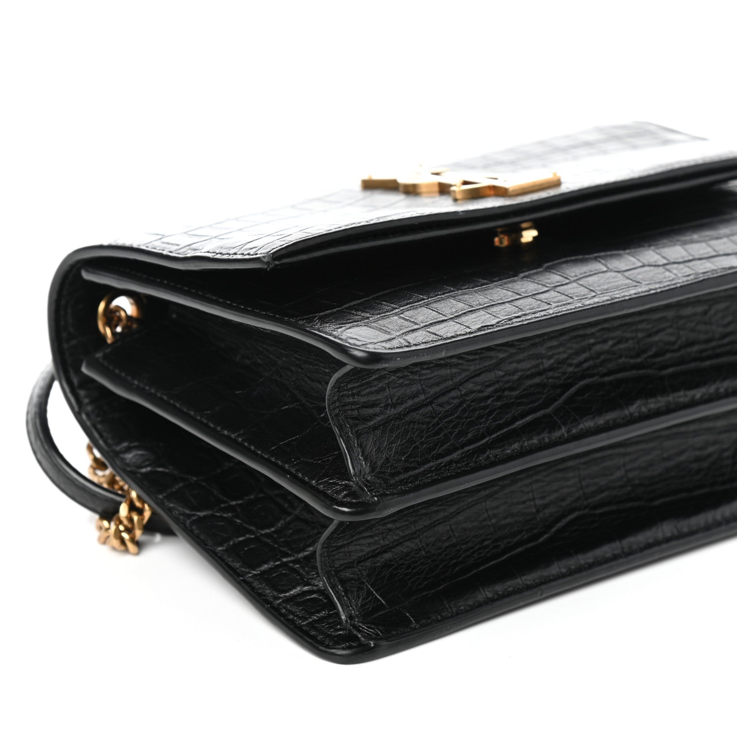 Saint Laurent Calfskin Crocodile Embossed Small Monogram Sunset Black 8 of 10