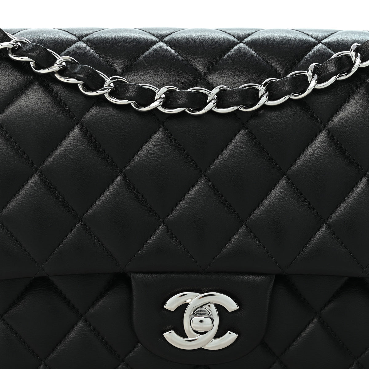 Lambskin Quilted Medium Double Flap Black
